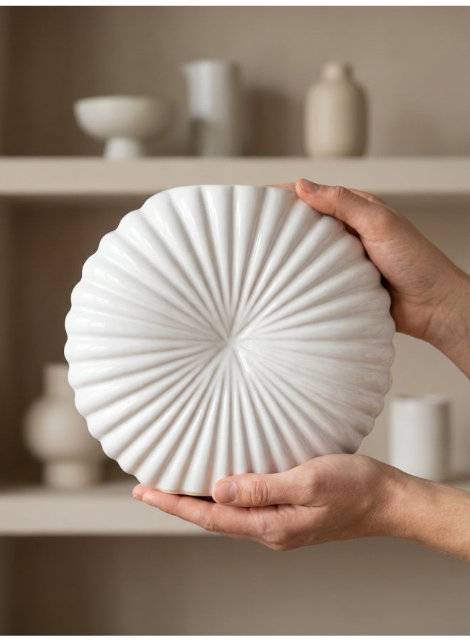 ايست من نون Ceramic Vase for Floral Decorative arrangement, Ht-23.5 cm | Shiny White Color | Sunburst Glaze Design | Size -25.5x6x23.5 cm | Perfect for decorativing your living room, Ideal for decorating coffee table, dinning table, console table or any office or living space - Image 4